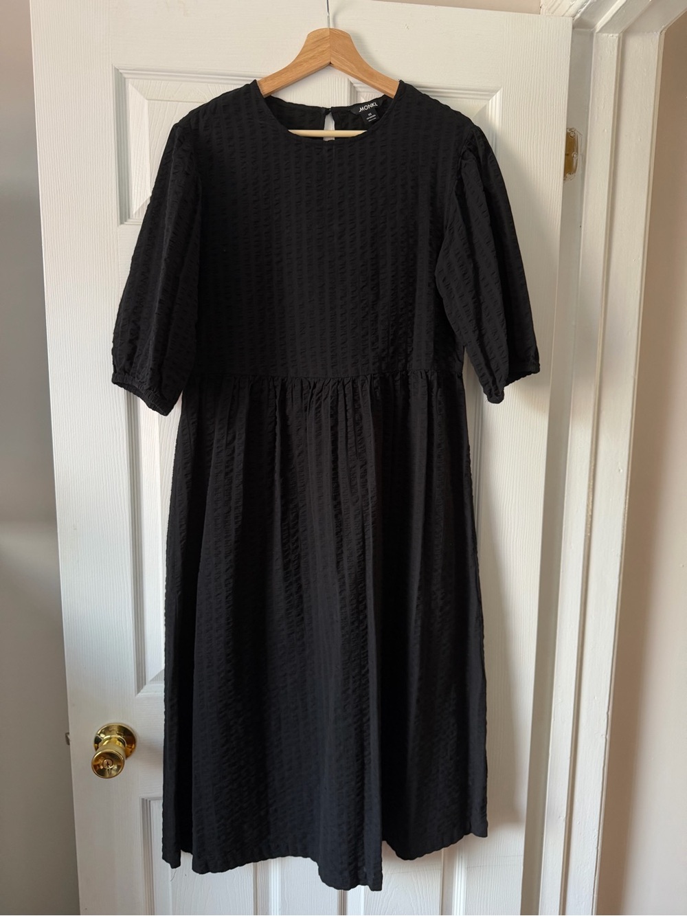 Monki Cecile Bahnsen-style Black Midi Dress with Puff Sleeves Size XS-S